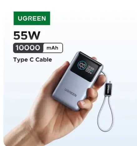 유그린 휴대용 55W 파워뱅크 10000mAh 타입 C 케이블