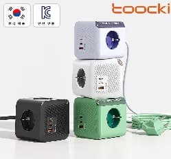 투키 GaN PPS 3포트 초고속 4구 4000W 접지 큐브 멀티탭, LDNIO 한국형플러그 소켓 확장 접지 멀티탭 2개