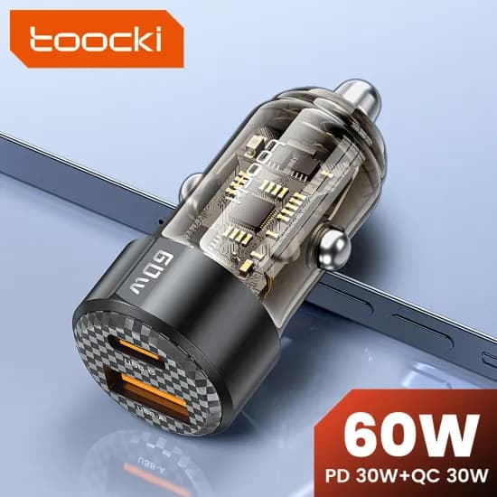 Toocki 60W 자동차 충전기 30W USB A + Type C PD 30W 고속 충전