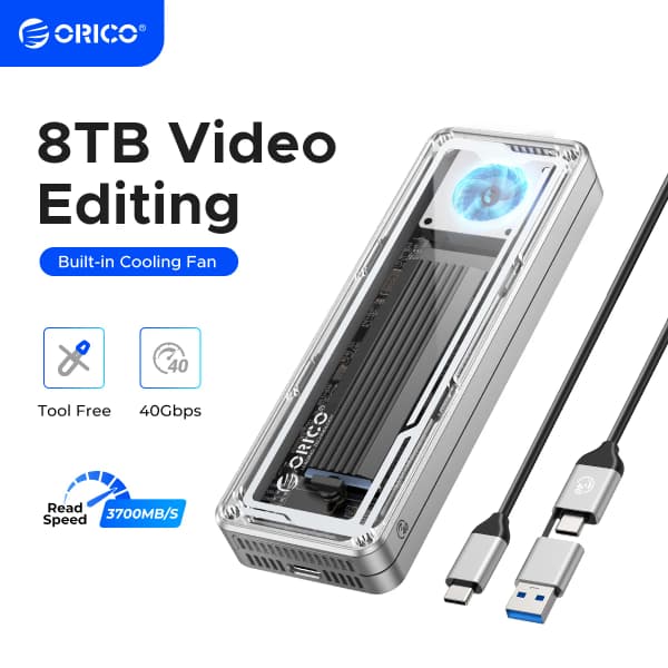 ORICO 40Gbps USB4 M.2 SSD 인클로저 8TB(냉각 팬 포함) PCIe4.0 NVME 인클로저