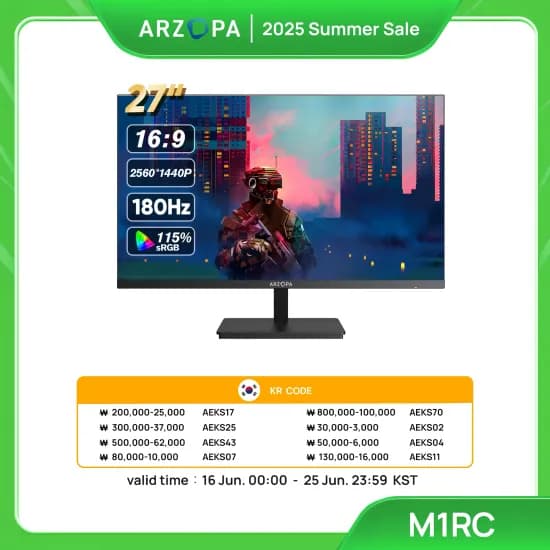 ARZOPA 27인치 모니터, 180Hz 고속 IPS 2K 모니터, Type-C 포트, 삼성 DeX 모드 지원