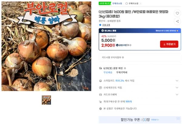 부안로컬 해풍맞은 햇양파 3kg 중대 혼합