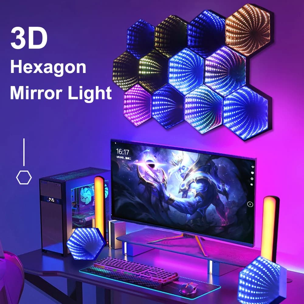 RGB 3D 육각 거울형 터널 조명