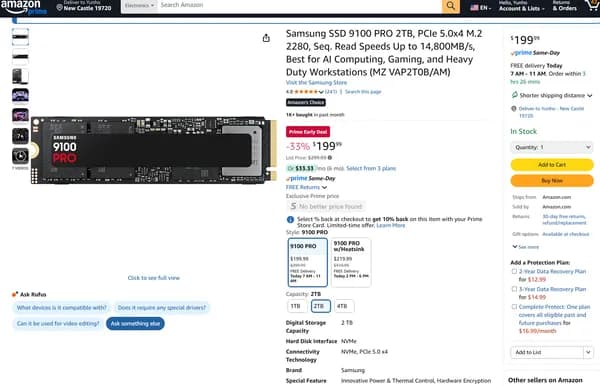 삼성 9100 프로 Gen 5 NVME 2TB