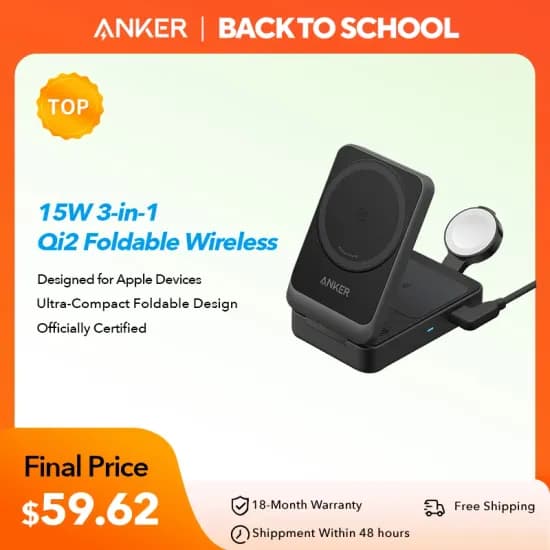 Anker MagGo 3-in-1 충전 스테이션 Qi2 15W MagSafe 호환 무선 충전기 스탠드