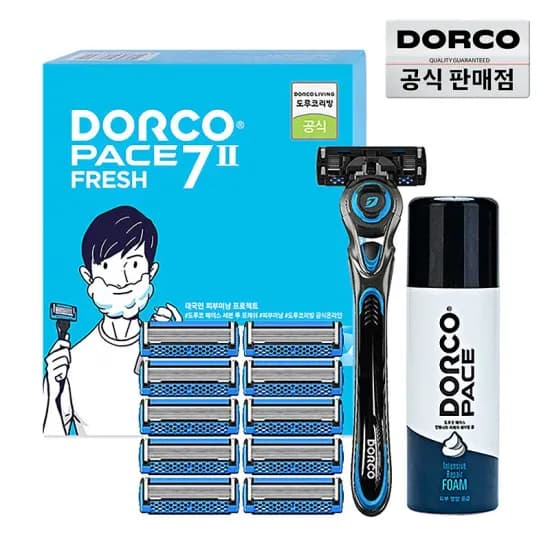 도루코 페이스7II 프레시 면도세트 면도기 날 11개입 폼 74ml