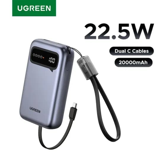 UGREEN 20000mAh 듀얼 타입 C 케이블 보조배터리 아이폰 17 고속 충전 배터리