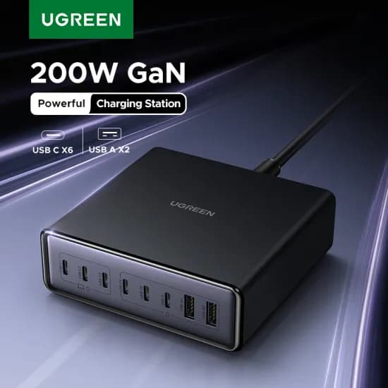 UGREEN 200W GaN 8포트 충전 스테이션 접지 케이블 포함