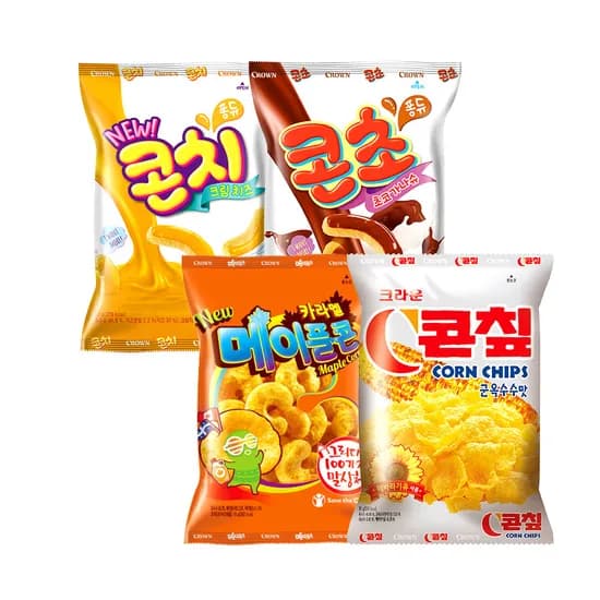 크라운 밀가루없는 과자 8봉 세트 콘칩 2봉 메이플콘 2봉 콘초 2봉 콘치 2봉