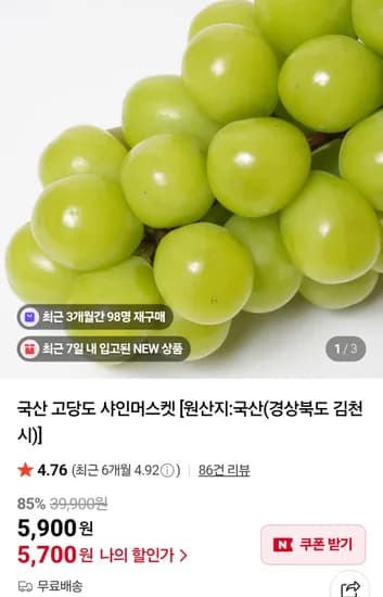 국산 샤인머스켓 1kg