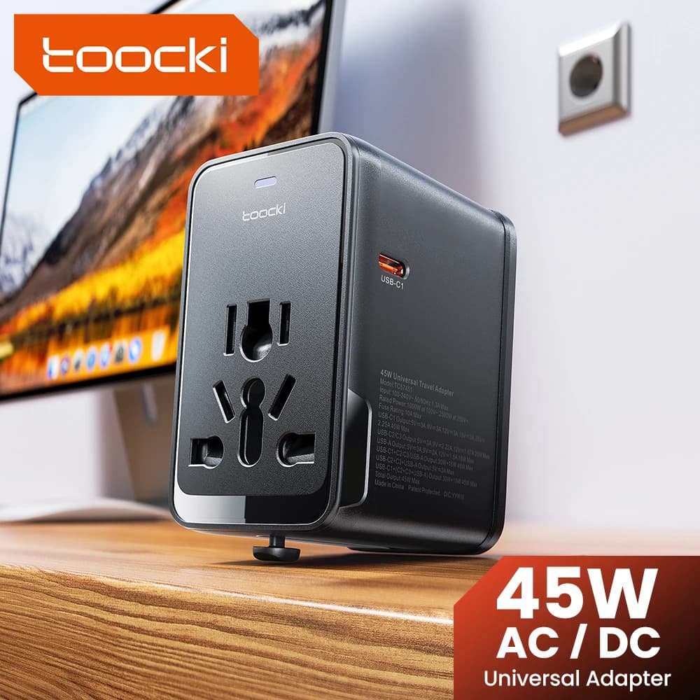 투키 GaN 유니버설 여행 어댑터 3C1A 45W 고속 충전 2500W 최대 올인원 여행 충전기 EU UK USA AUS 플러그 여행용
