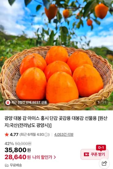 대봉감 5kg 왕특 14과내외