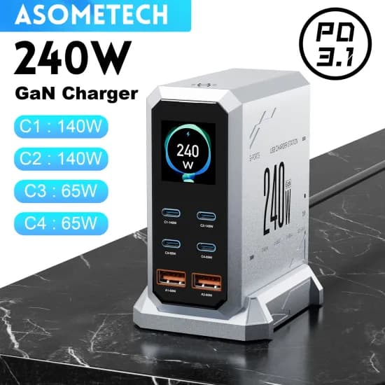 240W GaN 충전기 PD3.1 140W 6 포트 고속 충전 스테이션