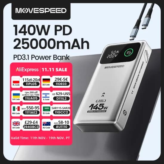 MOVESPEED M25Pro 140W 파워 뱅크 25000mAh PD3.1 고속 충전 휴대용 외장 배터리