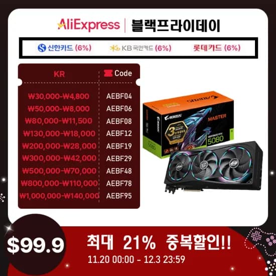 GIGABYTE AORUS 지포스 RTX 5080 MASTER D7 16GB