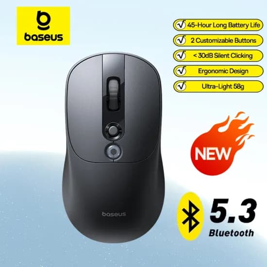 베이스어스 EM2 인체공학적 무선 마우스 블루투스 5.3 2.4G 타입-C 충전 초경량 무소음 마우스 맞춤형 버튼 마우스
