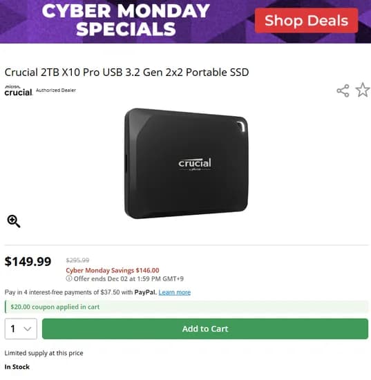 Crucial X10 Pro 휴대용 SSD 2TB 외 4TB