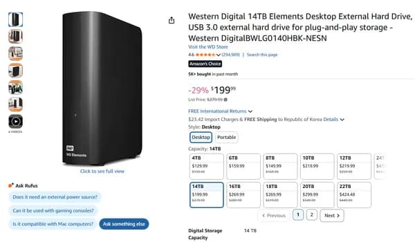 WD 엘리먼트 외장하드 14TB