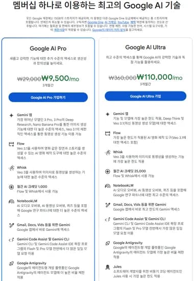 Google Gemini AI Pro 3개월 월 구독료 9,500원