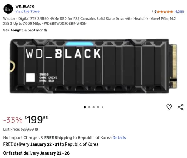 WD SN850 2TB NVMe SSD PS5용