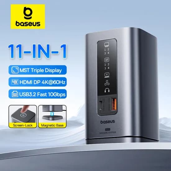 베이스어스 11-IN-1 USB 도킹스테이션 4K@60Hz MST 트리플 디스플레이 RJ45 PD100W