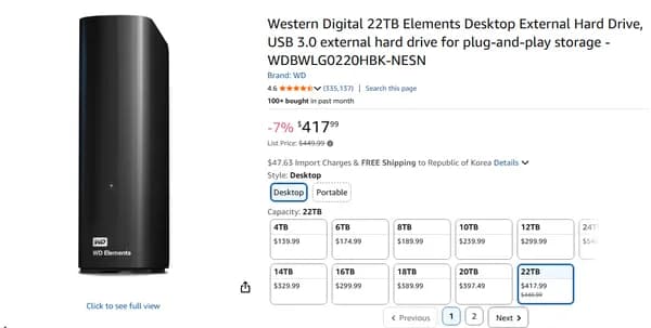 Western Digital 22TB USB 3.0 WDBWLG0220HBK-NESN
