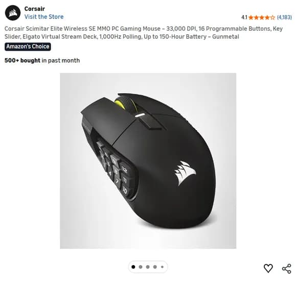 CORSAIR SCIMITAR RGB 엘리트 SE 무선 마우스