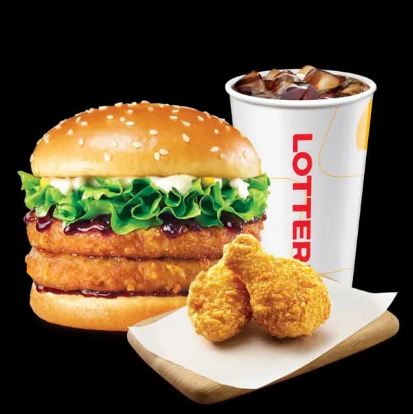롯데리아 더블치킨버거 1인팩, 통다리 치킨버거 2인팩, 메가데이 3인팩