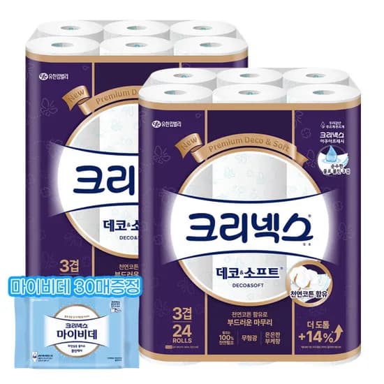 크리넥스 데코소프트 28m 24롤 2팩 마이비데 30매