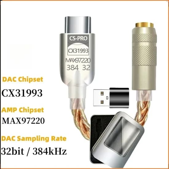 꼬다리 DAC (CX31993 MAX97220) 칩 유형 C 3.5mm AMP HiFi 어댑터 32Bit/384kHz 헤드폰 DAC