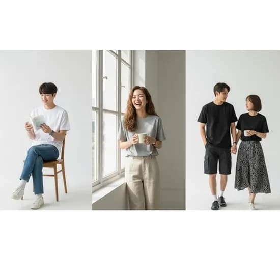 남녀공용 라운드/브이넥/카라넥 면티셔츠 8벌