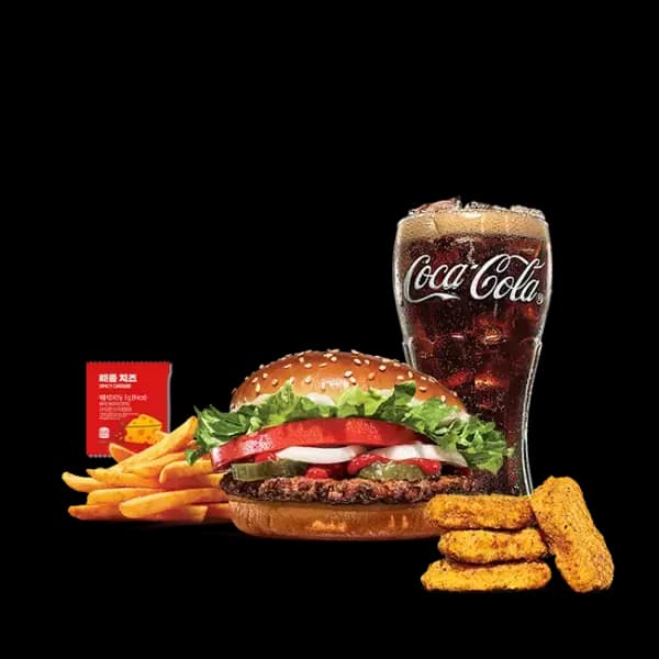 버거킹 와퍼주니어 콜라 R 쉐이킹프라이 매콤치즈 너겟킹 4조각