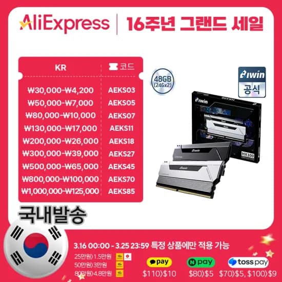 BIWIN DDR5 6000MHz CL28 HX100 48GB 24GB 2개 외 다양