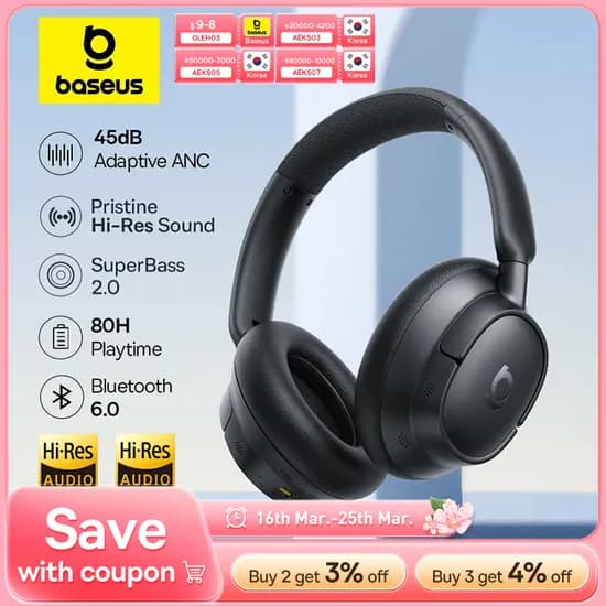 Baseus EH10 NC ANC 무선 헤드폰 LDAC 80Hrs