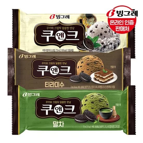 빙그레 쿠앤크바 3종 40개 /아이스크림/말차/티라미수