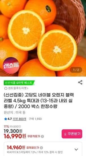 블랙라벨 네이블 오렌지 고당도 특대과 (13~15과 4.5kg)