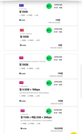 포니또 U+  20GB/100분/100건 12개월