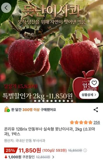 안동부사 실속형 못난이사과 12브릭스 2kg