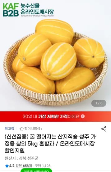 성주 참외 5kg 혼합과 (22,080원 / 무료배송)