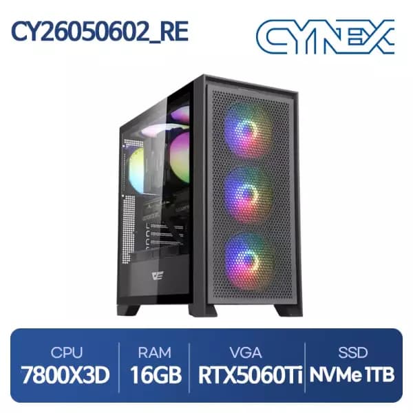 씨넥스PC 라이젠 7800X3D RTX5060Ti_8G 16G 1TB 완본체