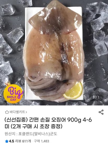 간편 손질 오징어 900g