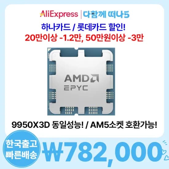 AMD EPYC 4585PX 멀티팩 외 다양 32코어 128스레드 9.6GHz 32GB 256GB