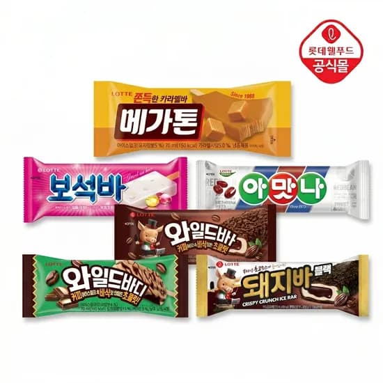 롯데 메가톤바/보석바/스크류바/와일드바디 총 40개 (24,830원/무료)