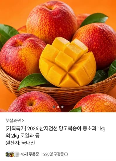망고복숭아 중소과 1kg 외 (8,790원 / 무배)