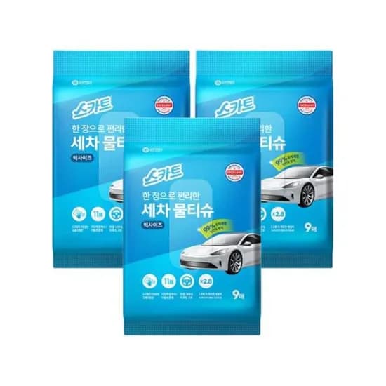 스카트 한 장으로 편리한 세차물티슈 9매X3EA