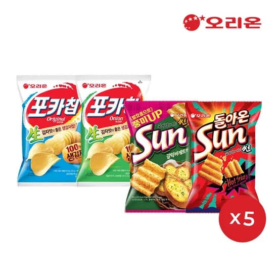 포카칩5+어니언5+썬핫스파이시5+갈릭바게트5, 나랑드사이다