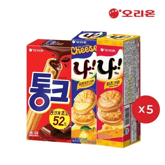 오리온 나샌드 5개 외 다양 + 유자치즈 나샌드 5개 + 통크 5개 (14,290원)