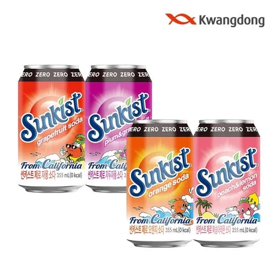 썬키스트 제로 소다 355ml 4종 총 48캔 (21,110원/무료)