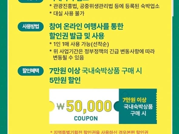 국내 숙박업소 할인 쿠폰 지급