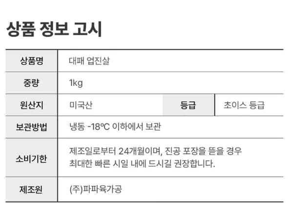 수입산 소고기 대패 업진 갈비살 2kg